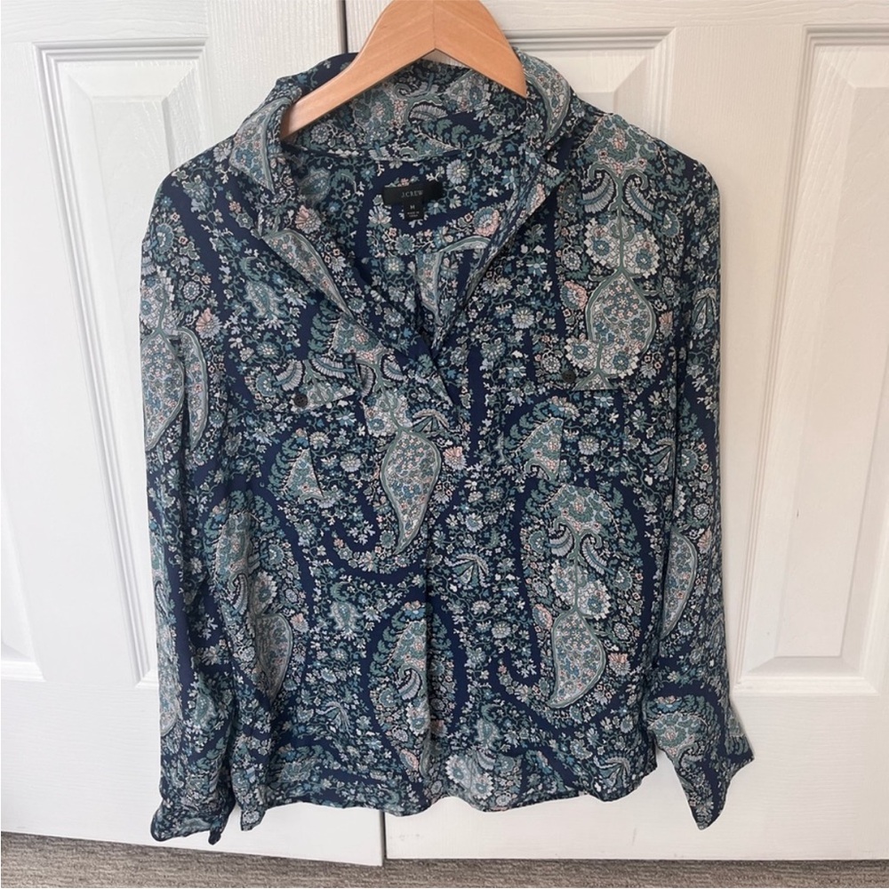 J. Crew Blue Floral Pattern Blouse